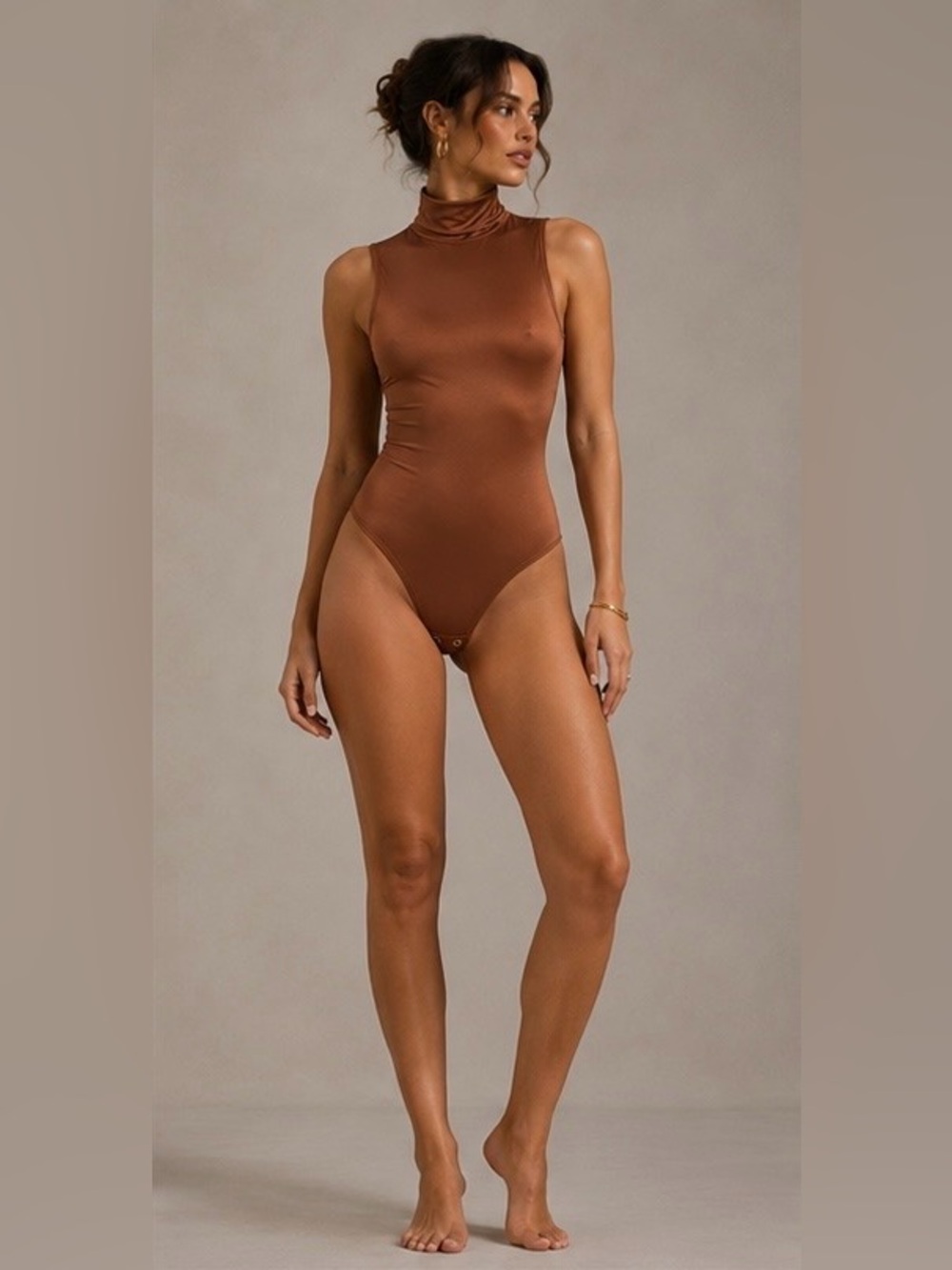 NWT Forever 21 Copper Slinky Mock Neck Bodysuit Size L